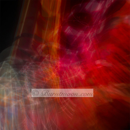 A vibrant abstract photograph created using Intentional Camera Movement (ICM), featuring swirling streaks of red, orange, and magenta light. The composition has a dynamic, chaotic energy, resembling n